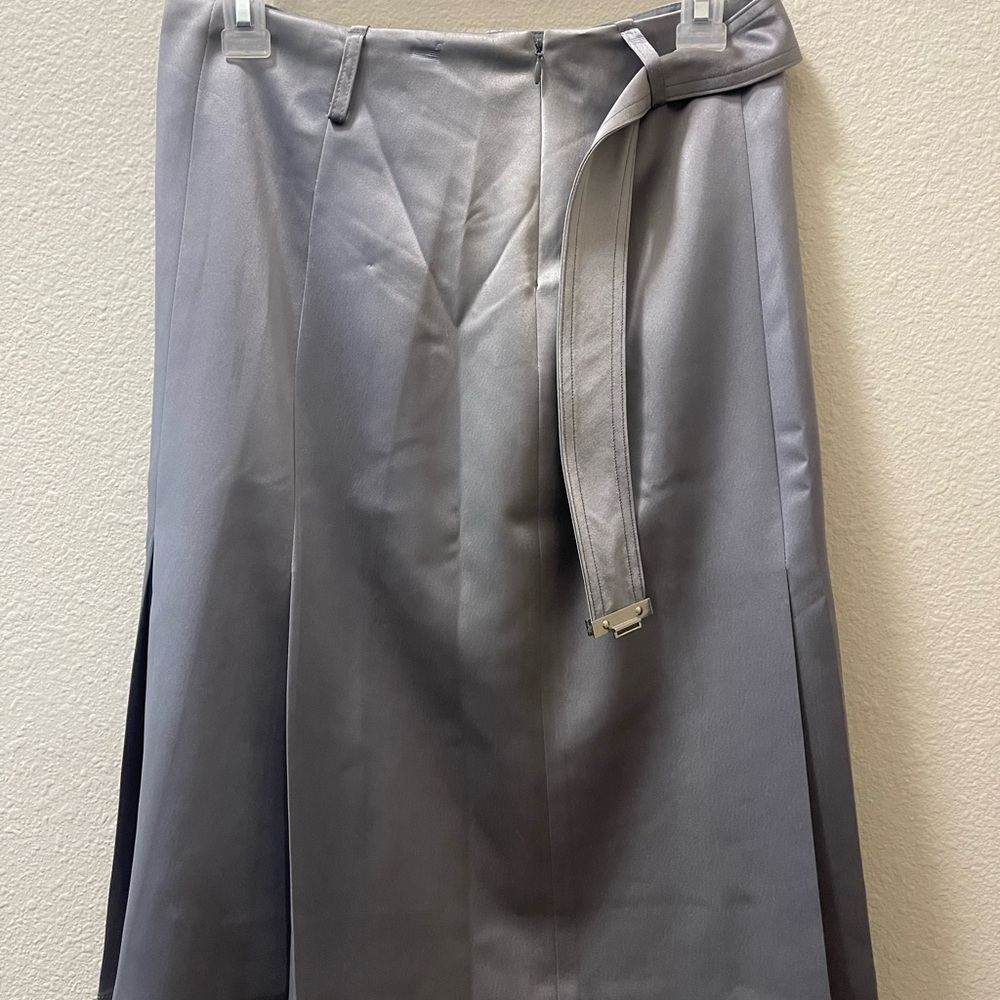 NWT Oscar De La Renta Silver Inverted Flat Pleated Satin Skirt - Picture 2 of 4